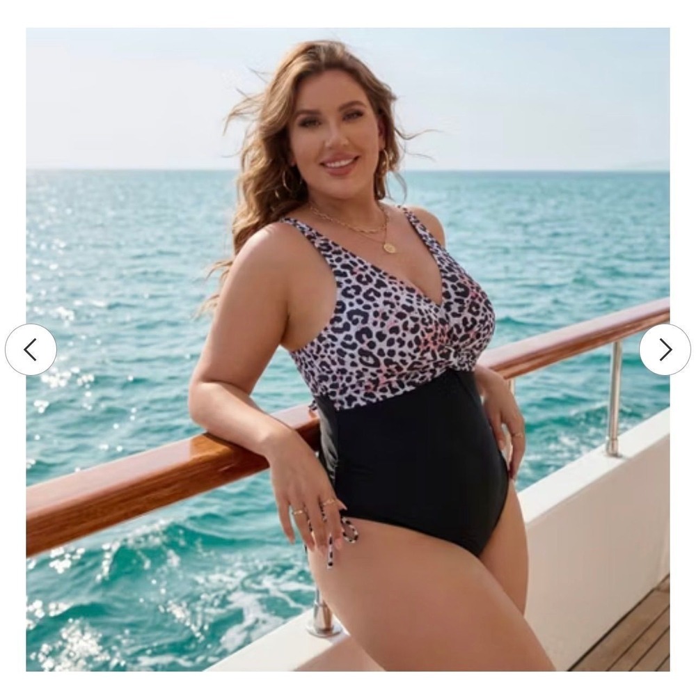 134.-   Women's Plus Size V Neck Leopard Print Adjustable Tummy Control Push Up